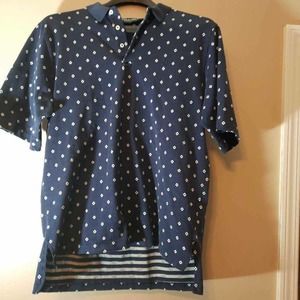 Polo Ralph Lauren Mens Golf Shirt Blue White Geometric Short Sleeve Cotton L